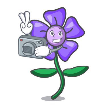 Fotoğrafçı salyangozu çiçek maskot karikatür vektör çizim