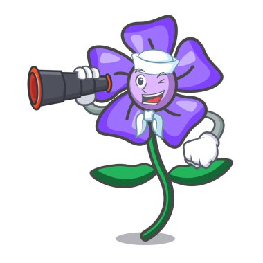 Denizci binoküler deniz salyangozu çiçek maskot karikatür ile
