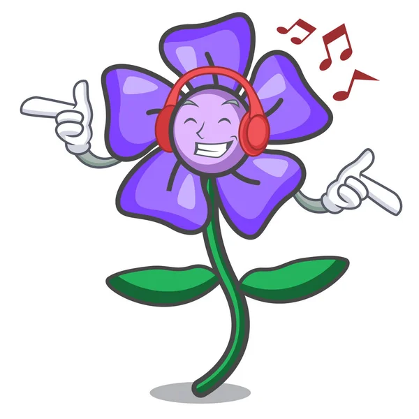 Poslech hudby Brčál květina maskot kreslený — Stockový vektor