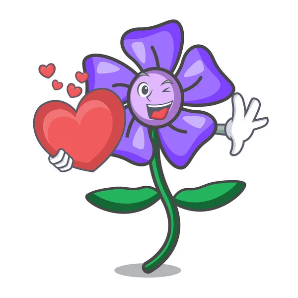 With heart periwinkle flower mascot cartoon — Stock Vector