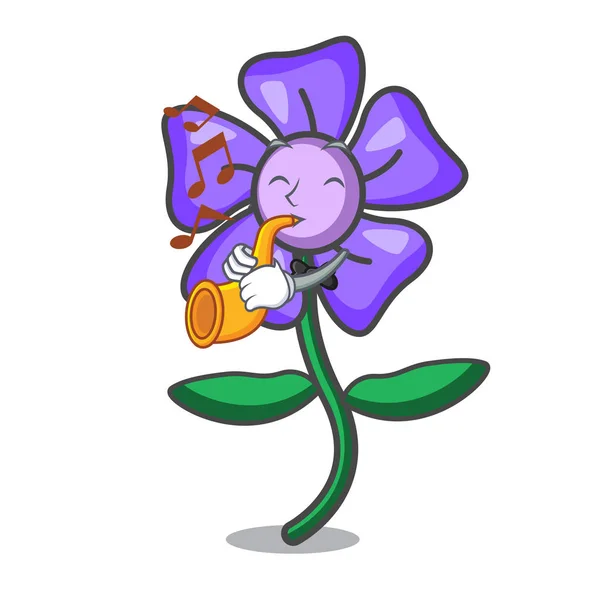 Com trompete periwinkle flor mascote desenhos animados — Vetor de Stock