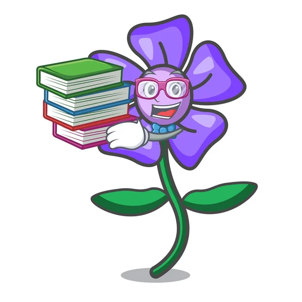 Student z książki barwinek kwiat kreskówka maskotka — Wektor stockowy