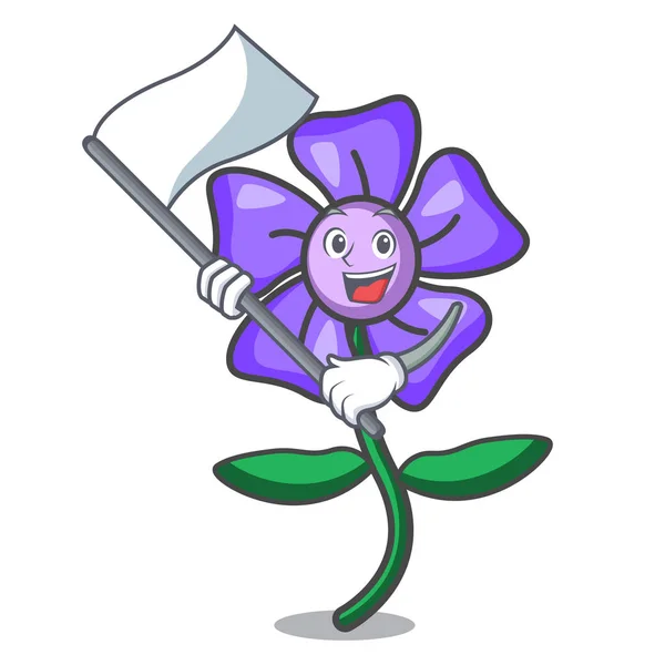 Com bandeira periwinkle flor mascote desenhos animados — Vetor de Stock