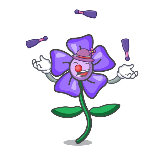 Malabarismo periwinkle flor mascote desenhos animados — Vetor de Stock