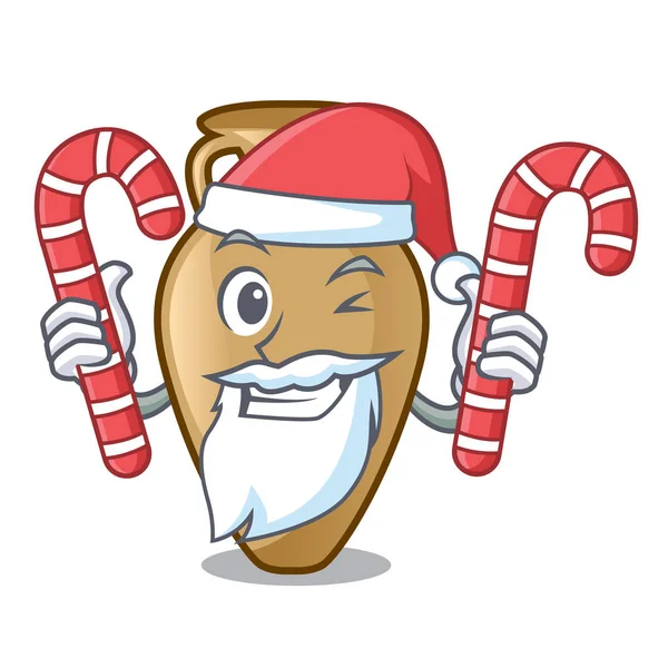 Santa con ánfora de caramelo mascota estilo de dibujos animados — Vector de stock