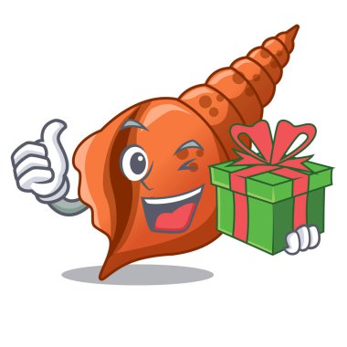 Hediye uzun kabuk maskot karikatür vektör çizim ile