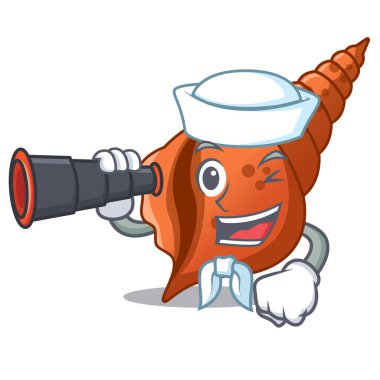 Denizci dürbün uzun kabuk maskot karikatür vektör çizim ile