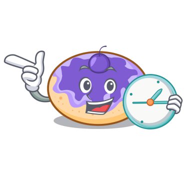 Saat çörek yabanmersinli karakter karikatür vektör çizim ile