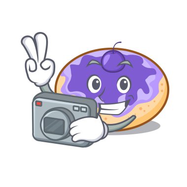 Fotoğrafçı çörek yabanmersinli maskot karikatür vektör çizim