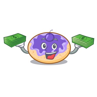 Para çantası çörek yabanmersinli maskot çizgi film vektör çizim ile