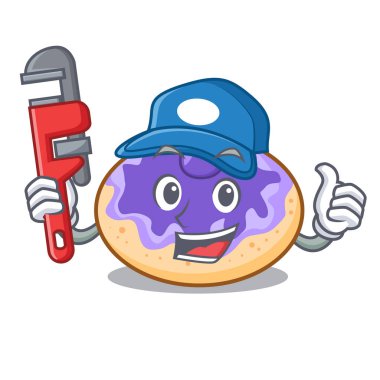 Tesisatçı çörek yabanmersinli maskot karikatür vektör çizim