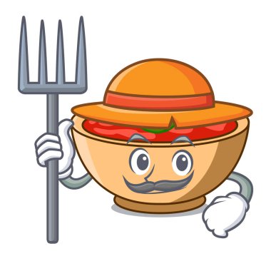 Çiftçi domates çorbası karakter karikatür vektör çizim