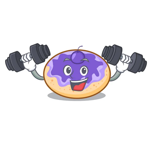 Fitness Donut Blueberry Personagem Desenho Animado Ilustração Vetor —  Vetores de Stock