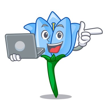 Dizüstü çan çiçeği karakter karikatür vektör çizim ile