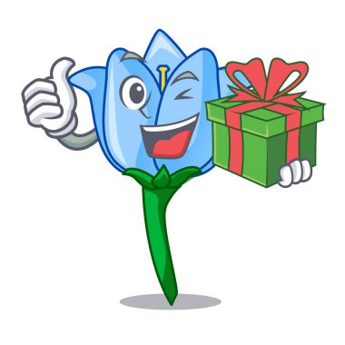 Hediye çan çiçeği maskot karikatür ile