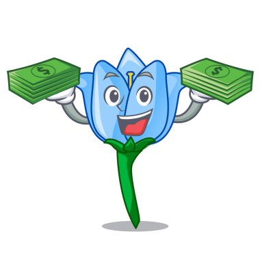 Para çantası çan çiçeği maskot karikatür ile