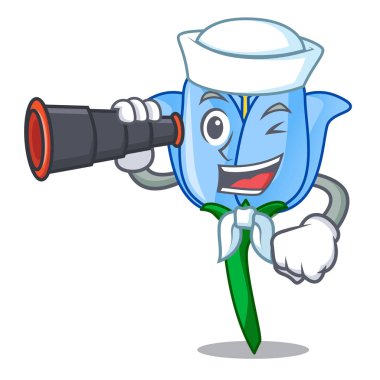 Denizci dürbün çan çiçeği maskot karikatür ile