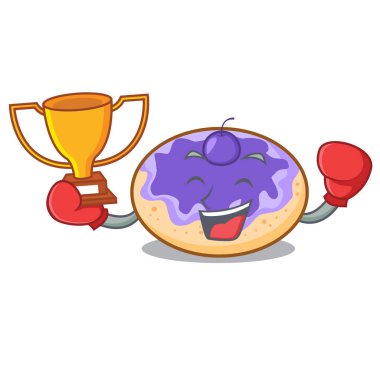 Boks kazanan çörek yabanmersinli maskot karikatür vektör çizim