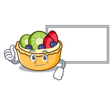 Başparmak yukarıya kurulu meyve ile karakter karikatür vektör çizim tart