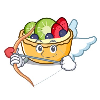 Karakter karikatür vektör çizim Cupid meyve tart