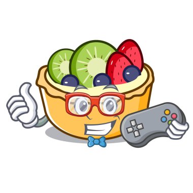 Maskot karikatür vektör çizim oyun meyve tart