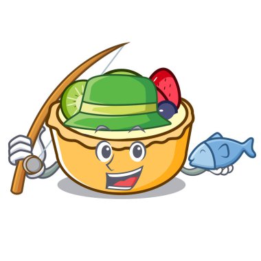 Balık tutma meyve tart maskot karikatür vektör çizim