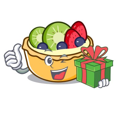 Hediye meyve tart maskot karikatür vektör çizim ile