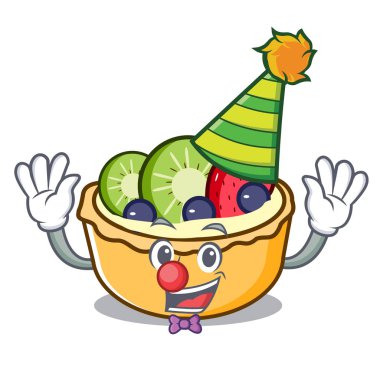 Maskot karikatür vektör çizim palyaço meyve tart
