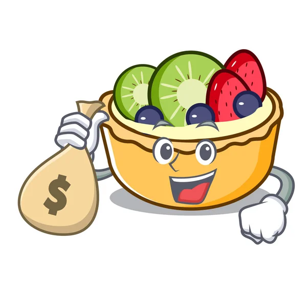 Con Bolsa Dinero Fruta Tarta Personaje Dibujo Animado Vector Ilustración — Archivo Imágenes Vectoriales