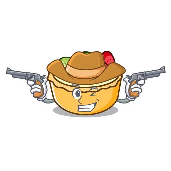 Cowboy Fruta Tarta Personaje Dibujo Animado Vector Ilustración — Vector de stock