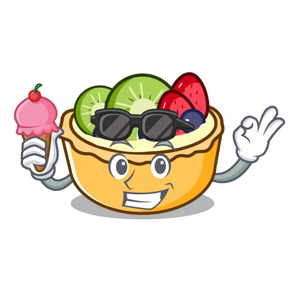 Con Helado Fruta Tarta Personaje Dibujo Animado Vector Ilustración — Vector de stock