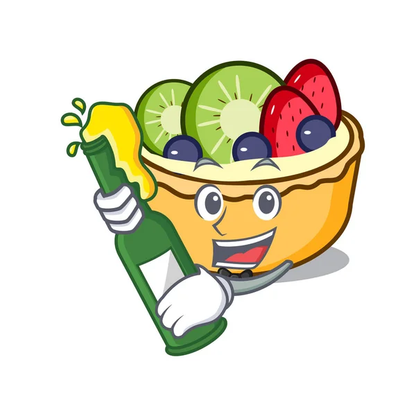 Avec Bière Fruit Tarte Mascotte Dessin Animé Vecteur Illustration — Image vectorielle