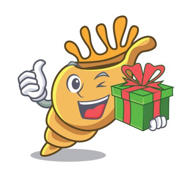 Hediye egzotik kabuk maskot karikatür vektör çizim ile