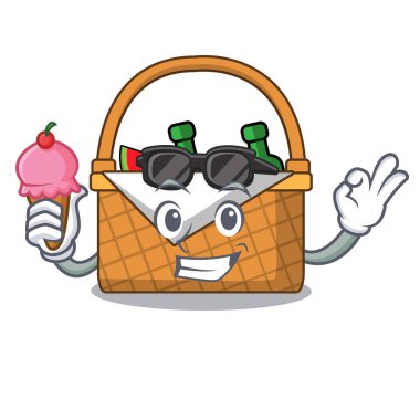 Dondurma piknik sepeti karakter karikatür vektör çizim ile