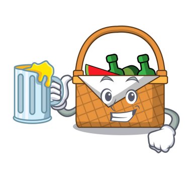 Suyu piknik sepeti maskot karikatür vektör çizim ile