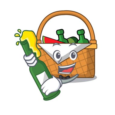 Bira piknik sepeti maskot karikatür ile