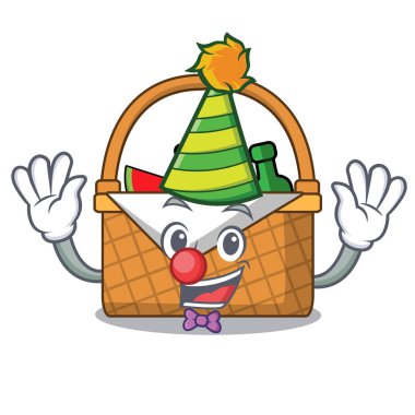 Palyaço piknik sepeti maskot çizgi film
