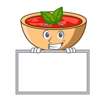 Yönetim Kurulu domates çorbası karakter karikatür ile sırıtarak