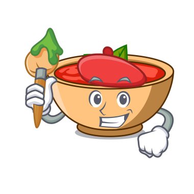 Sanatçı domates çorbası karakter karikatür