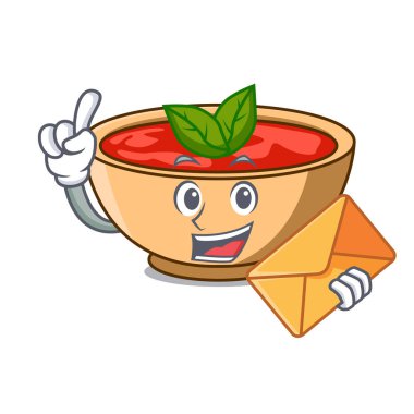 Zarf domates çorbası karakter karikatür ile