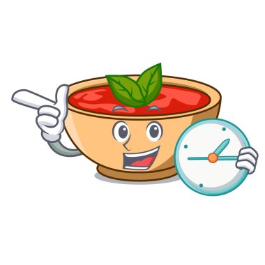 Saat domates çorbası karakter karikatür ile