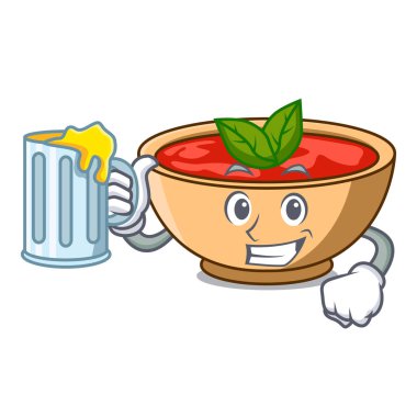 Suyu domates çorbası karakter karikatür ile