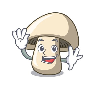 Champignon mantar karakter karikatür sallayarak