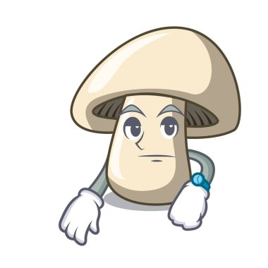 Champignon mantar maskot karikatür bekliyor