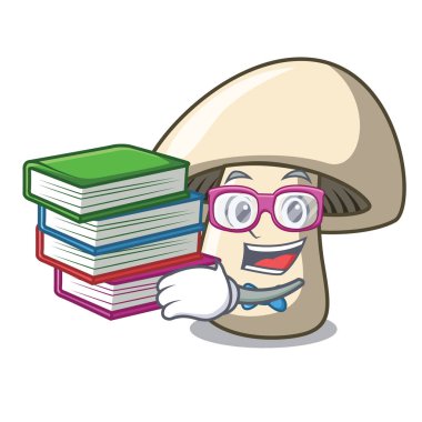 Öğrenci kitap champignon mantar maskot karikatür ile