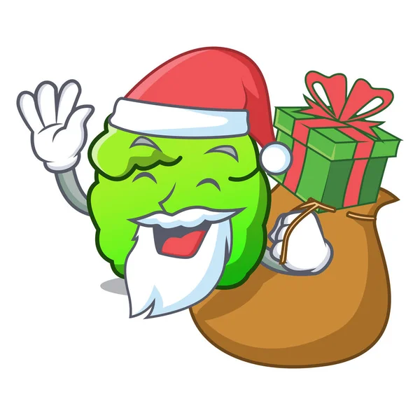 Santa con regalo de la mascota del arbusto estilo de dibujos animados — Vector de stock