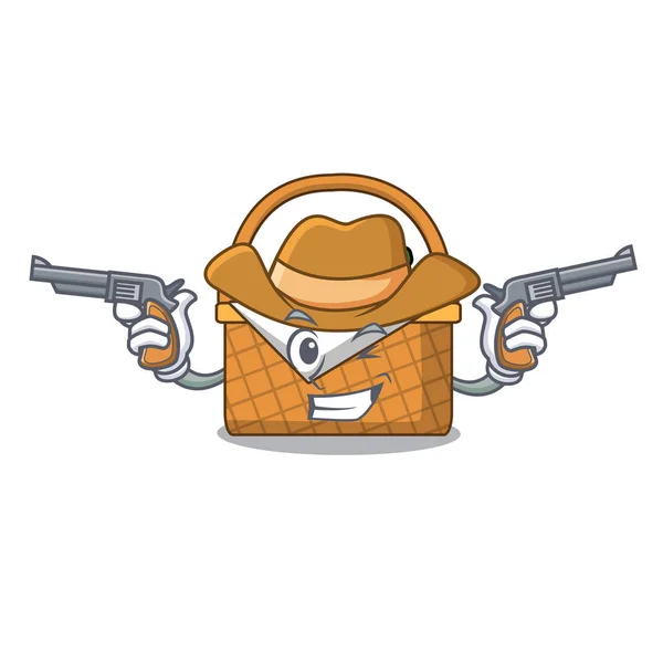 Cowboy Panier Pique Nique Personnage Dessin Animé Vectoriel Illustration — Image vectorielle