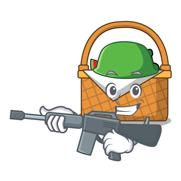 Armee Picknickkorb Charakter Cartoon Vektor Illustration — Stockvektor
