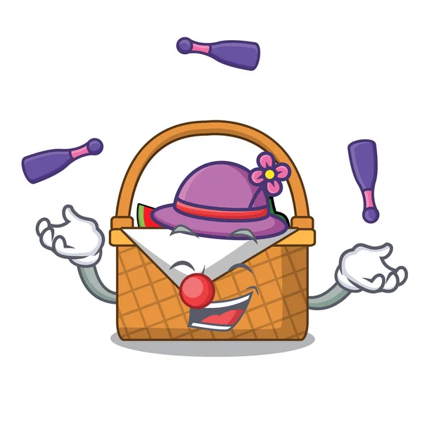 Żonglerka piknikowy kosz kreskówka maskotka — Wektor stockowy