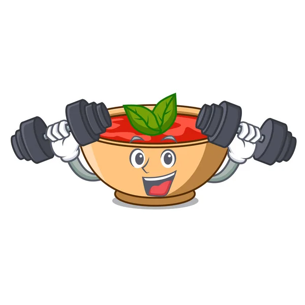 Fitness sopa de tomate personaje de dibujos animados — Archivo Imágenes Vectoriales